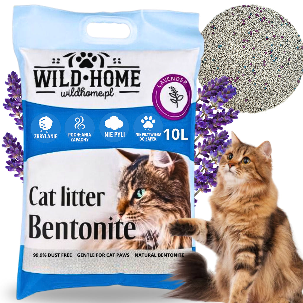 Żwirek Dla Kota Betonitowy 10L Lawendowy WILDHOME Mocno Brylający Naturalny
