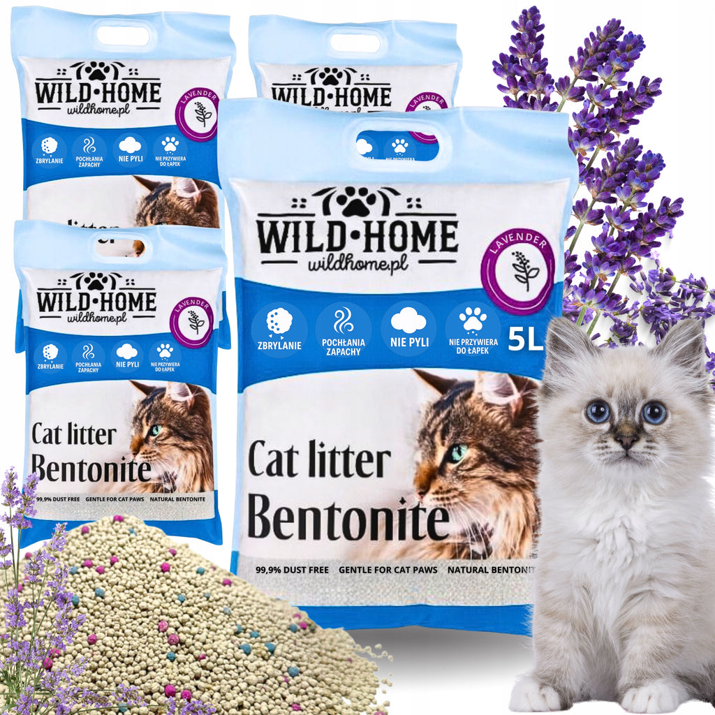 Żwirek dla kota bentonitowy 20L LAWENDOWY WildHome zbrylający 20L Naturalny